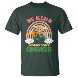 Anti Bullying T Shirt Be Kind Words Don't Rewind Rainbow TS02 Dark Forest Green Printyourwear