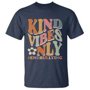 Anti Bullying T Shirt Kind Vibes Only End Bullying Retro Groovy TS02 Navy Printyourwear