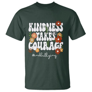 Anti Bullying T Shirt Kindness Takes Courage End Bullying Groovy Flower TS02 Dark Forest Green Printyourwear