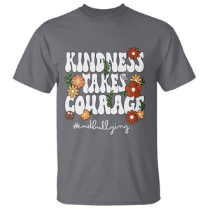 Anti Bullying T Shirt Kindness Takes Courage End Bullying Groovy Flower TS02 Charcoal Printyourwear