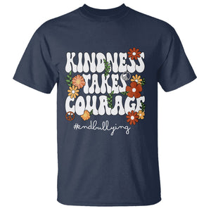 Anti Bullying T Shirt Kindness Takes Courage End Bullying Groovy Flower TS02 Navy Printyourwear