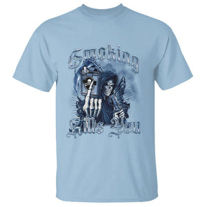 Anti Smoking T Shirt Smoking Kills You Skeleton Death TS09 Light Blue Print Your Wear