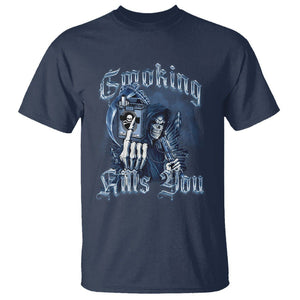 Anti Smoking T Shirt Smoking Kills You Skeleton Death TS09 Navy Print Your Wear