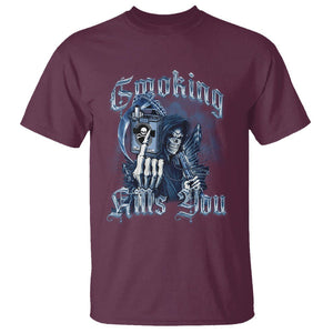 Anti Smoking T Shirt Smoking Kills You Skeleton Death TS09 Maroon Print Your Wear