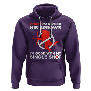 Anti Valentines Day Hoodie Funny Cupid Can Keep His Arrows I'm Good With My Single Shot TS02 Purple Printyourwear