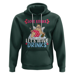 Anti Valentines Day Hoodie Love Stinks Let's Have Drinks Funny Cupid Drinking Lover TS02 Dark Forest Green Printyourwear