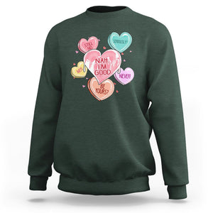 Anti Valentines Day Sweatshirt Nah I'm Good Single Hearts Self Love TS02 Dark Forest Green Printyourwear