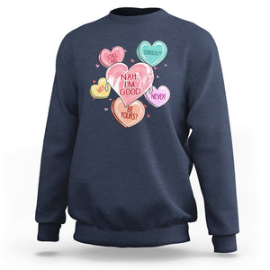 Anti Valentines Day Sweatshirt Nah I'm Good Single Hearts Self Love TS02 Navy Printyourwear