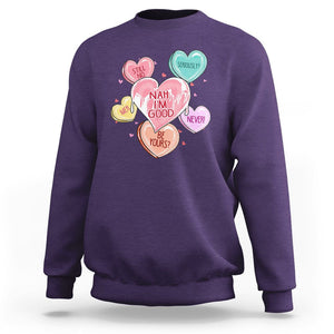 Anti Valentines Day Sweatshirt Nah I'm Good Single Hearts Self Love TS02 Purple Printyourwear