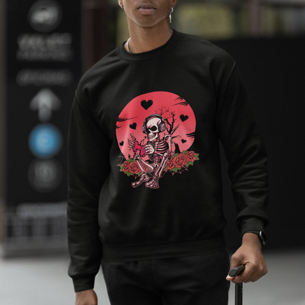 Anti Valentine's Day Sweatshirt Skeleton Gamer Video Game TS09 Printyourwear