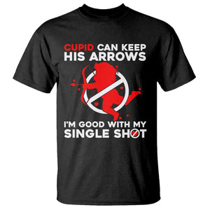 Anti Valentines Day T Shirt Funny Cupid Can Keep His Arrows I'm Good With My Single Shot TS02 Black Printyourwear