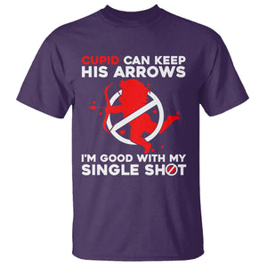 Anti Valentines Day T Shirt Funny Cupid Can Keep His Arrows I'm Good With My Single Shot TS02 Purple Printyourwear