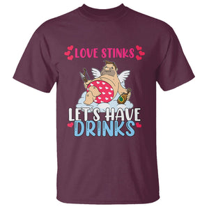 Anti Valentines Day T Shirt Love Stinks Let's Have Drinks Funny Cupid Drinking Lover TS02 Maroon Printyourwear