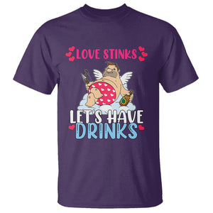 Anti Valentines Day T Shirt Love Stinks Let's Have Drinks Funny Cupid Drinking Lover TS02 Purple Printyourwear