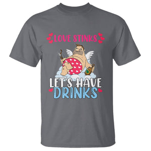 Anti Valentines Day T Shirt Love Stinks Let's Have Drinks Funny Cupid Drinking Lover TS02 Charcoal Printyourwear