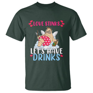 Anti Valentines Day T Shirt Love Stinks Let's Have Drinks Funny Cupid Drinking Lover TS02 Dark Forest Green Printyourwear