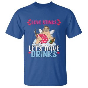 Anti Valentines Day T Shirt Love Stinks Let's Have Drinks Funny Cupid Drinking Lover TS02 Royal Blue Printyourwear