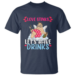 Anti Valentines Day T Shirt Love Stinks Let's Have Drinks Funny Cupid Drinking Lover TS02 Navy Printyourwear