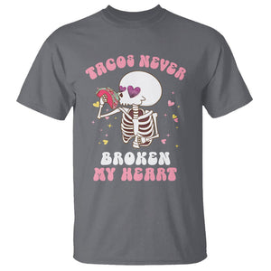 Anti Valentine's Day T Shirt Tacos Never Broke My Heart Skeleton Cinco De Mayo Party TS09 Charcoal Printyourwear