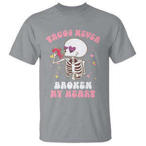 Anti Valentine's Day T Shirt Tacos Never Broke My Heart Skeleton Cinco De Mayo Party TS09 Sport Gray Printyourwear