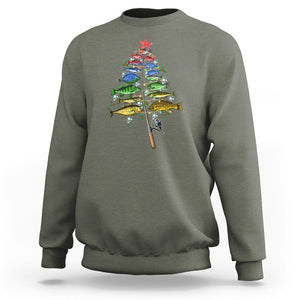 Aquatic Christmas Tree Fisherman Colorful Fish Sweatshirt TS09 Military Green Printyourwear