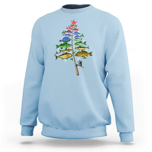 Aquatic Christmas Tree Fisherman Colorful Fish Sweatshirt TS09 Light Blue Printyourwear