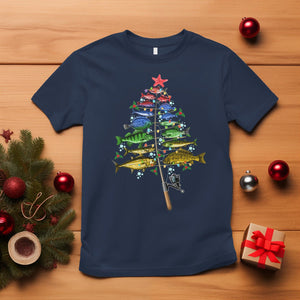 Aquatic Christmas Tree Fisherman Colorful Fish T Shirt TS09 Navy Printyourwear