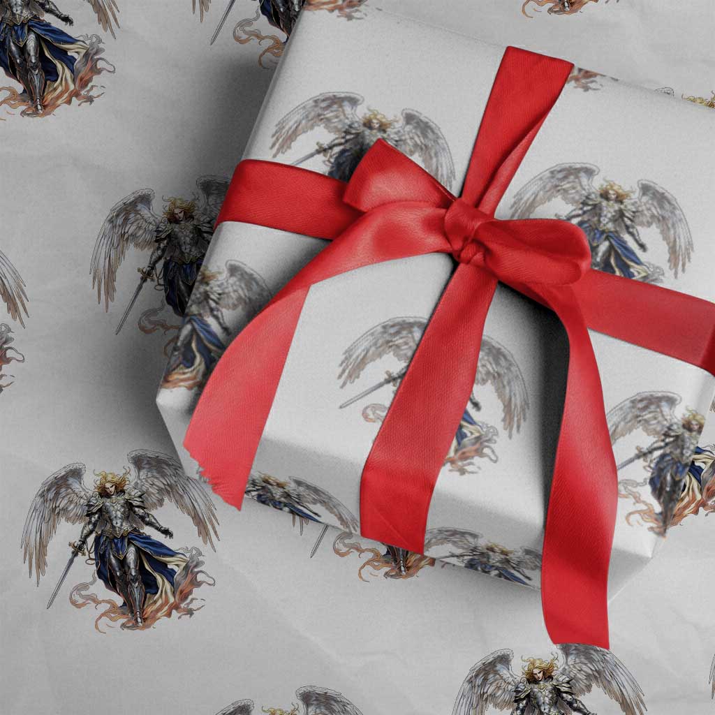 Archangel Saint Michael Warrior Wrapping Paper Roll Catholic Protection Gift TS12 White Print Your Wear