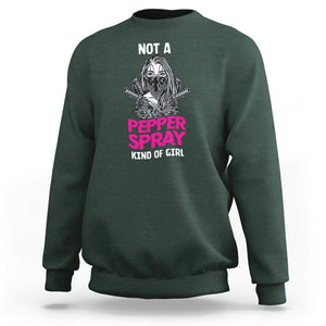 Armed Girl Sweatshirt Not A Pepper Spray Kind Of Girl American Flag Combat Boots TS02 Dark Forest Green Printyourwear