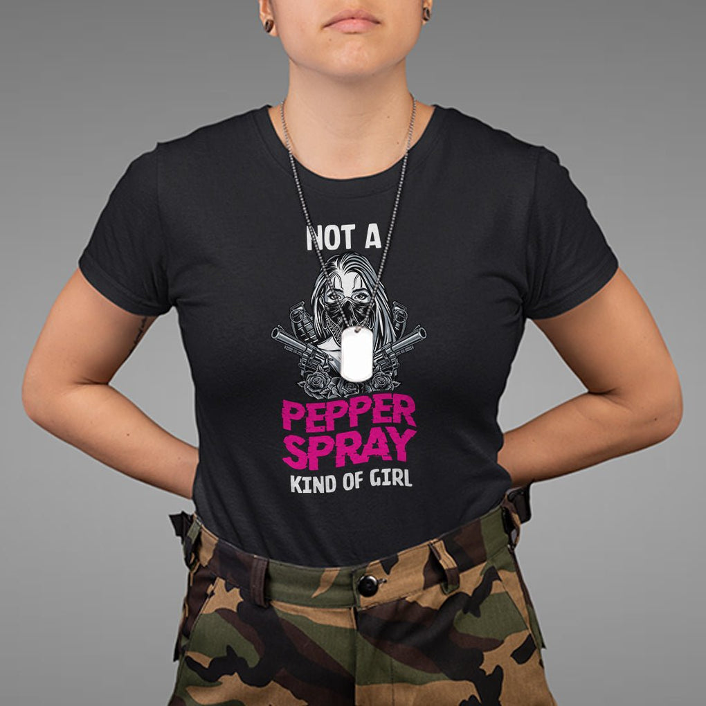 Armed Girl T Shirt Not A Pepper Spray Kind Of Girl American Flag Combat Boots TS02 Black Printyourwear