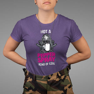 Armed Girl T Shirt Not A Pepper Spray Kind Of Girl American Flag Combat Boots TS02 Purple Printyourwear