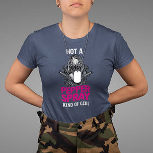 Armed Girl T Shirt Not A Pepper Spray Kind Of Girl American Flag Combat Boots TS02 Navy Printyourwear