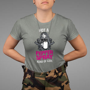 Armed Girl T Shirt Not A Pepper Spray Kind Of Girl American Flag Combat Boots TS02 Military Green Printyourwear