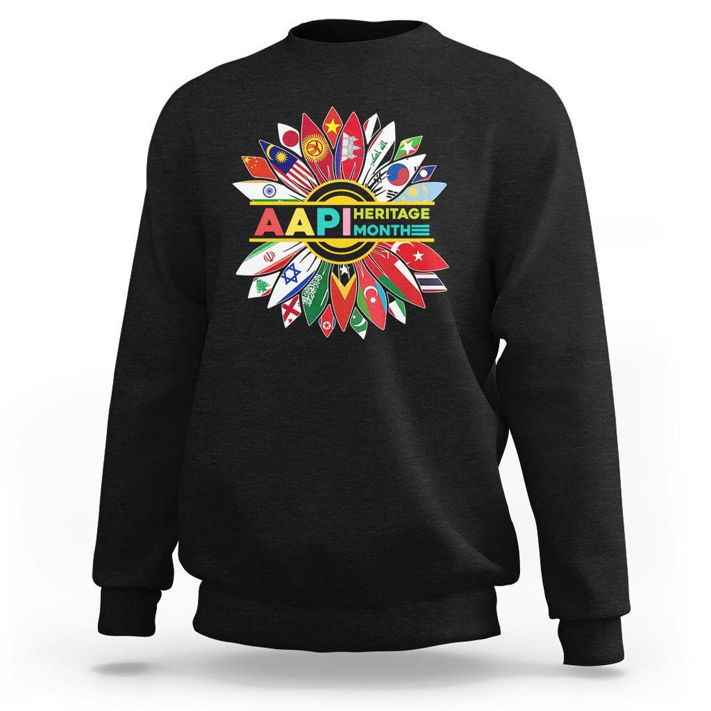 Asian American Sweatshirt AAPI Asian American And Pacific Islander Heritage Month Flags Sunflower TS02 Black Printyourwear