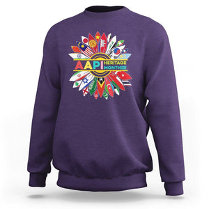 Asian American Sweatshirt AAPI Asian American And Pacific Islander Heritage Month Flags Sunflower TS02 Purple Printyourwear