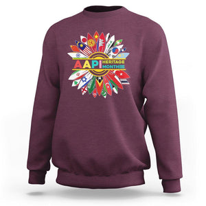 Asian American Sweatshirt AAPI Asian American And Pacific Islander Heritage Month Flags Sunflower TS02 Maroon Printyourwear