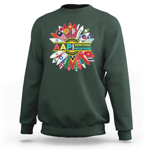 Asian American Sweatshirt AAPI Asian American And Pacific Islander Heritage Month Flags Sunflower TS02 Dark Forest Green Printyourwear