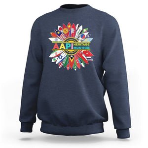 Asian American Sweatshirt AAPI Asian American And Pacific Islander Heritage Month Flags Sunflower TS02 Navy Printyourwear