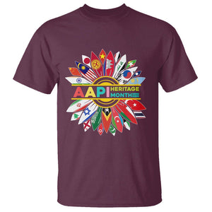 Asian American T Shirt AAPI Asian American And Pacific Islander Heritage Month Flags Sunflower TS02 Maroon Printyourwear