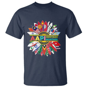 Asian American T Shirt AAPI Asian American And Pacific Islander Heritage Month Flags Sunflower TS02 Navy Printyourwear