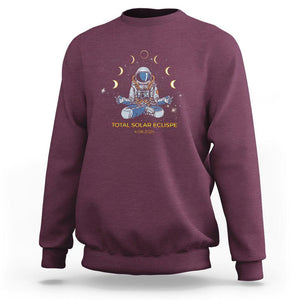 Astronaut Total Solar Eclipse 2024 Sweatshirt Meditating American Totality April 8 Galaxy Astronomy Lover TS02 Maroon Printyourwear