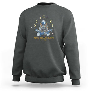 Astronaut Total Solar Eclipse 2024 Sweatshirt Meditating American Totality April 8 Galaxy Astronomy Lover TS02 Dark Heather Printyourwear