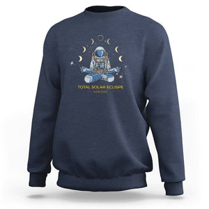 Astronaut Total Solar Eclipse 2024 Sweatshirt Meditating American Totality April 8 Galaxy Astronomy Lover TS02 Navy Printyourwear