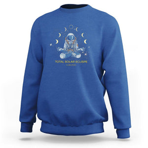 Astronaut Total Solar Eclipse 2024 Sweatshirt Meditating American Totality April 8 Galaxy Astronomy Lover TS02 Royal Blue Printyourwear