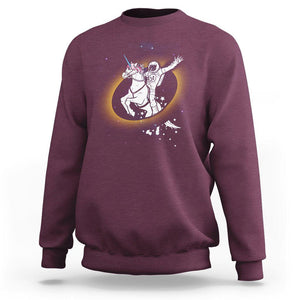 Astronaut Total Solar Eclipse Sweatshirt Riding Unicorn Astronomy Lover TS02 Maroon Printyourwear