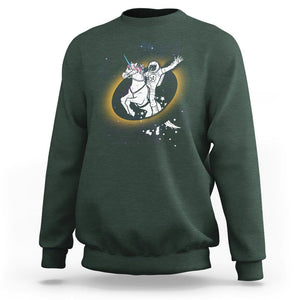 Astronaut Total Solar Eclipse Sweatshirt Riding Unicorn Astronomy Lover TS02 Dark Forest Green Printyourwear