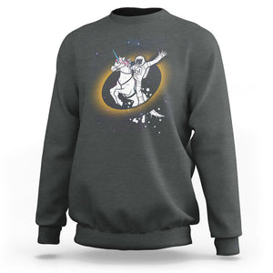 Astronaut Total Solar Eclipse Sweatshirt Riding Unicorn Astronomy Lover TS02 Dark Heather Printyourwear