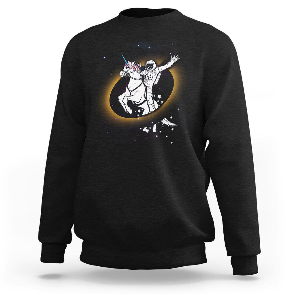 Astronaut Total Solar Eclipse Sweatshirt Riding Unicorn Astronomy Lover TS02 Black Printyourwear