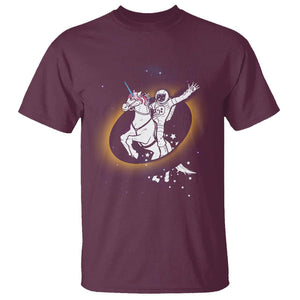 Astronaut Total Solar Eclipse T Shirt Riding Unicorn Astronomy Lover TS02 Maroon Printyourwear