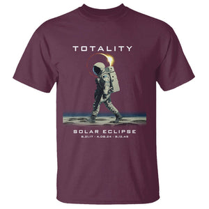 Astronaut Total Solar Eclipse T Shirt Walking American Totality Thrice In A Lifetime 2017 2024 2045 TS02 Maroon Printyourwear